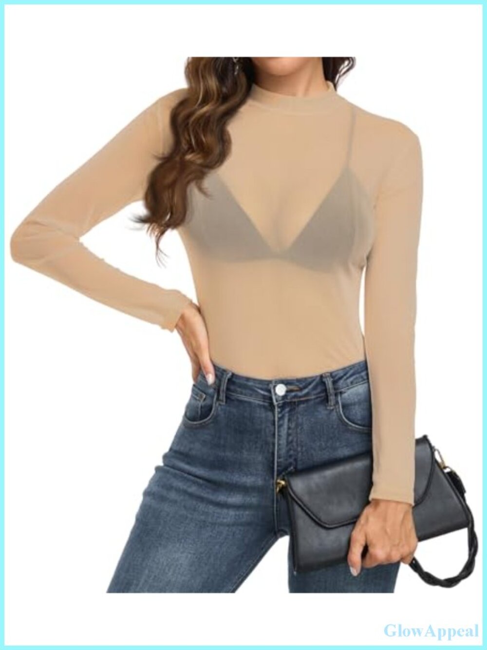 Women's Sheer Mesh Mock Neck Long Sleeve Top Clubwear Party T-Shirt